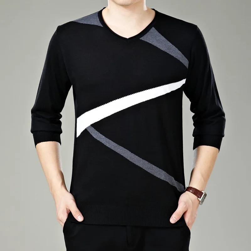 BOLUBAO модные для мужчин свитер осень мужской Slim Fit Knittwear Нерегулярные полосы свитеры для женщин Повседневное пуловеры - Цвет: Black
