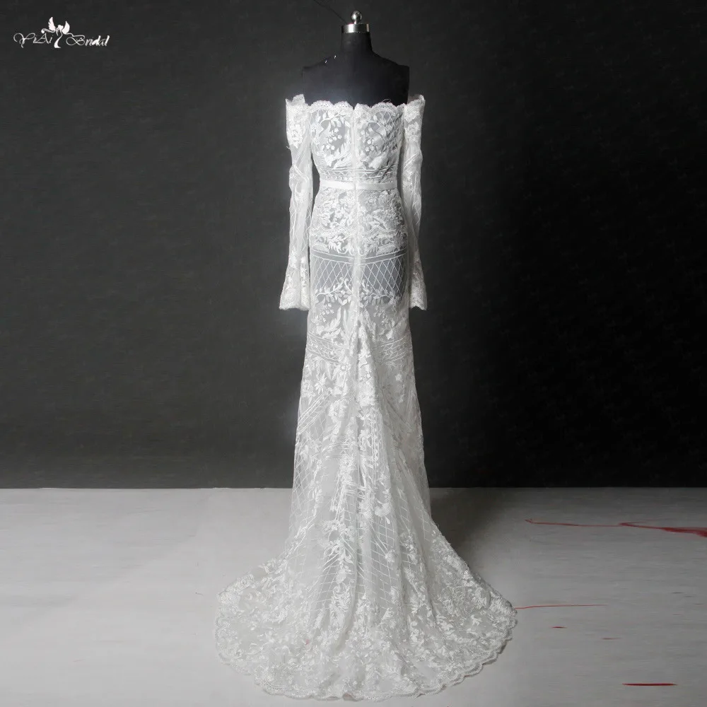 Rsw1137 реальные фотографии yiaibridal с плеч с длинным рукавом Кружево Русалка свадебное платье