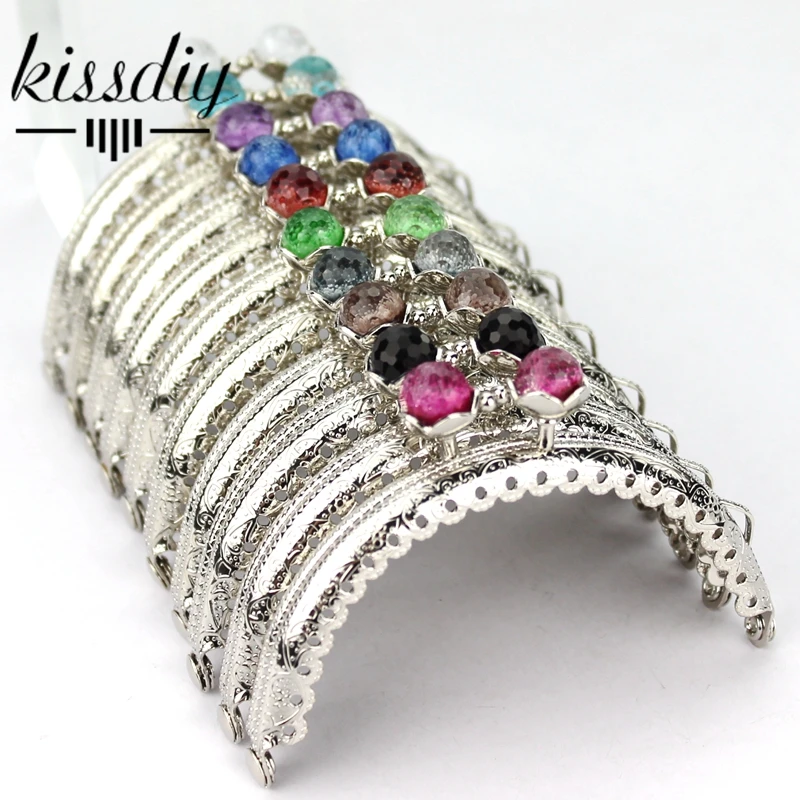 

KISSDIY 20PCS 8.5cm Colorful crystal bead Metal Purse Frame semicircle silver lace Coin Purse Frames,Freeshipping
