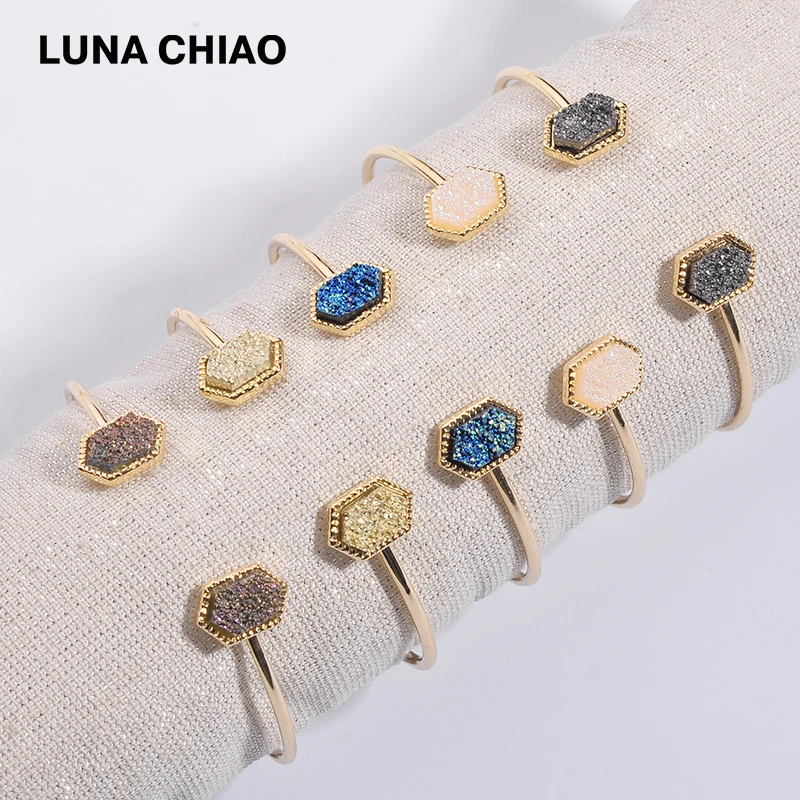 

LUNA CHIAO 5 colors Pointing Druzy Resin Quartz Stone Bangles for Women