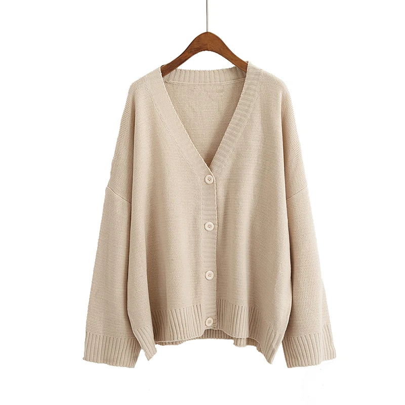 

Women Cardigan Sweater Autumn Winter Drop Shoulder V Neck Long Wide Sleeve Pure Knitted Outwear Knitwear Oversize Loose Cardigan