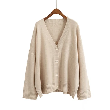 

Women Cardigan Sweater Autumn Winter Drop Shoulder V Neck Long Wide Sleeve Pure Knitted Outwear Knitwear Oversize Loose Cardigan
