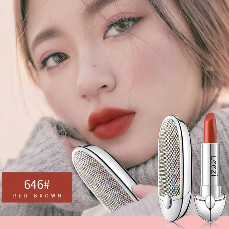 

Hot sale Leezi Women Matte Velvet Lipstick Rhinestone Decor Long Lasting Waterproof Lipsticks