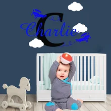 Creative Vinyl Wall Sticker Airplanes With Clouds Custom Boys babys Name Airplane Clouds Decal Nursery Decor Kids Room Mural