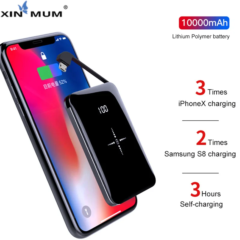 

XIN-MUM Mini Qi Wireless Power Bank 10000mah for iPhone Samsung Huawei Xiaomi LG Multifunctional Mini Portable External Battery