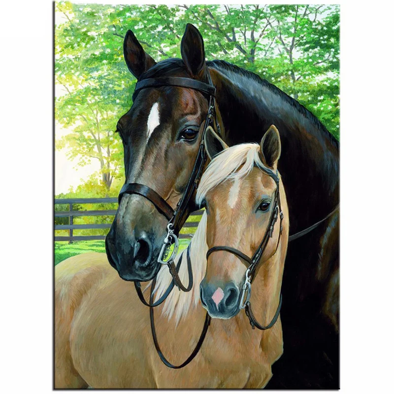 Embroidery DIY Diamond Painting Cross Stitch Kit Two Horse 5D Needlework Mosaic Home Decoration Full Square Drill Wall Art | Дом и сад