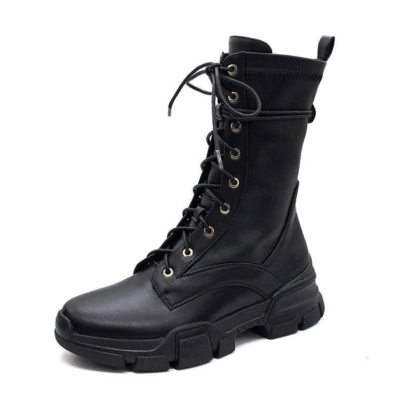 Calzado Mujeres Botas Oxford Martin Señoras Ternero Otoño Pu Negro Mediados Mujer Plataforma Nuevas De Tacones Encaje Zapatos Lluvia 2018 Las Cuero EqpUXX