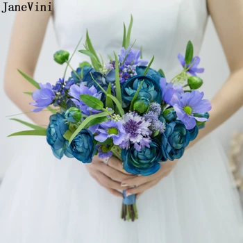 

JaneVini Romantic Blue Flower Bridal Bouquets Handmade Silk Flowers Fleur Mariage Bridesmaid Holding Flowers Wedding Accessories
