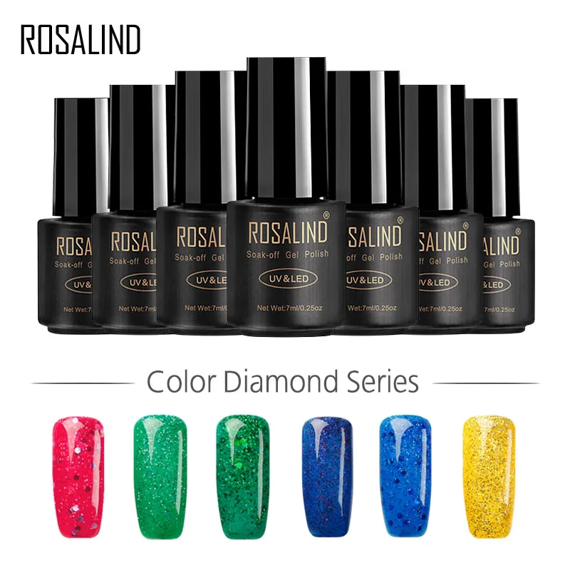 

ROSALIND Gel 1S 7ML Color Diamond Series Glitter Nail Gel Polish UV LED Soak-Off Nail Art Base Top Coat Needed gel lacquer