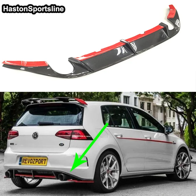 Golf 7 MK7 GTI Red Carbon Fiber Revozport Style Rear Bumper Lip