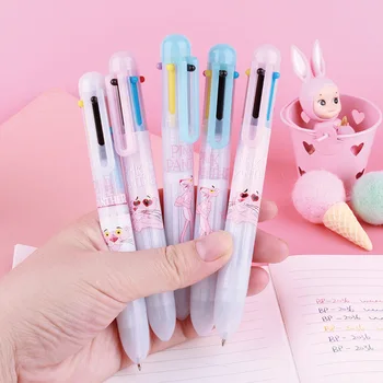 

Cartoon Pink Panther Multicolor Cute Multicolor Ballpoint Pen Kawaii Multifunction Creative 6 In 1 Color Ballpen for Student