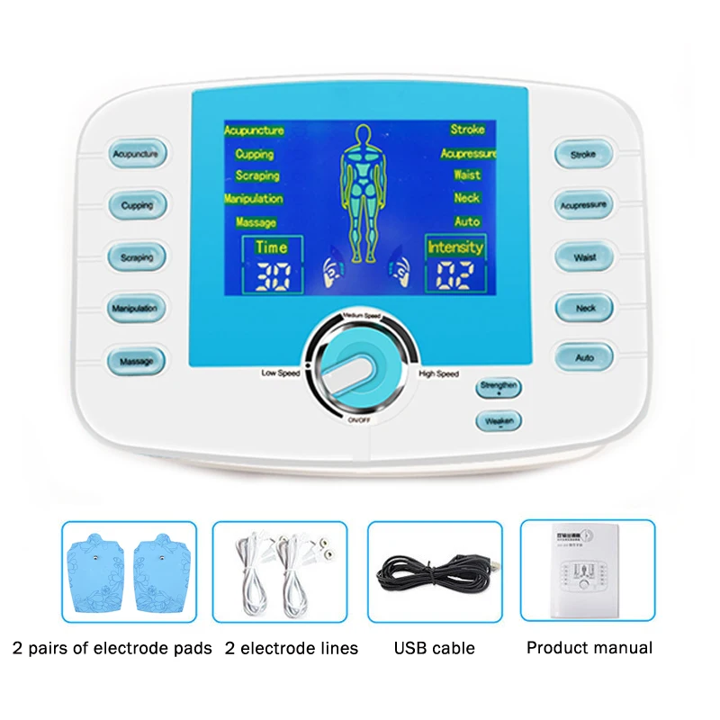 10 Modes Tens Acupuncture Therapy Massager Electric Body Slimming Pulse Muscle Relax Pain Relief Stimulator Health Care + 4 pads