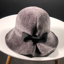 HT2036 осенне-зимняя женская шапка однотонная упакованная шляпа для рыбалки Женская Бант широкая шляпа ведро упаковываемая Женская кепка с покрывалом