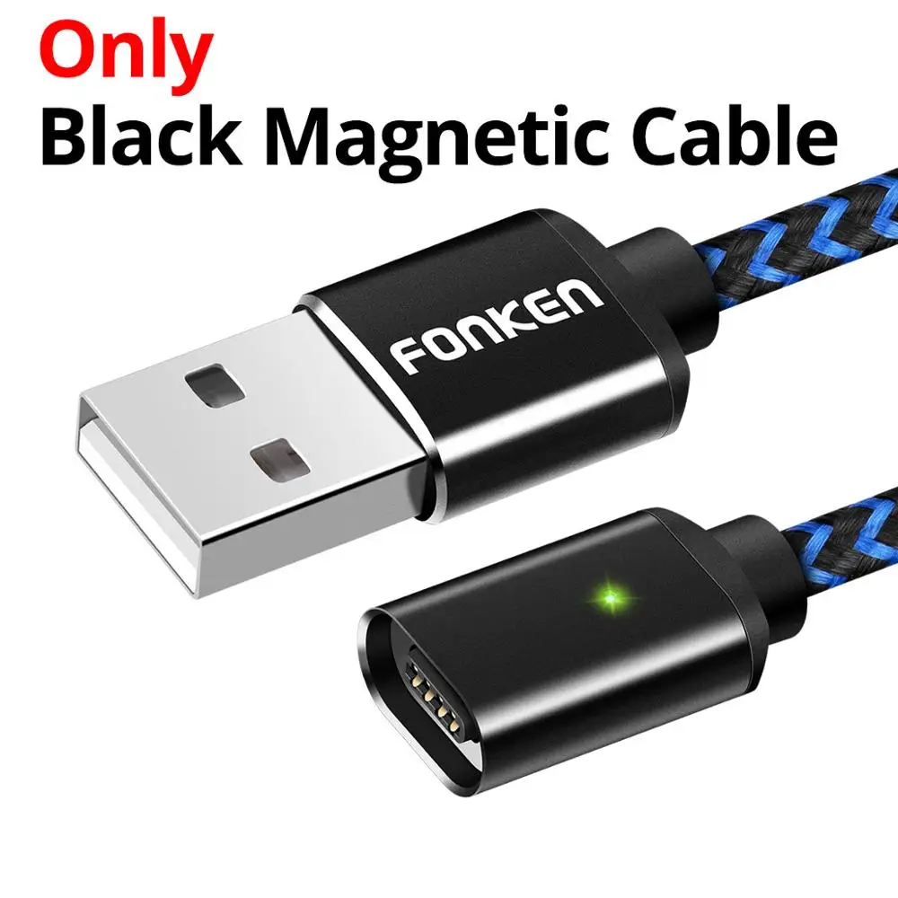 FONKEN Micro USB Магнитный кабель макс 2.4A провод для быстрой зарядки телефона магнит мини-usb кабель светодиодный кабель для синхронизации данных нейлоновый плетеный кабель - Цвет: black cable no plug