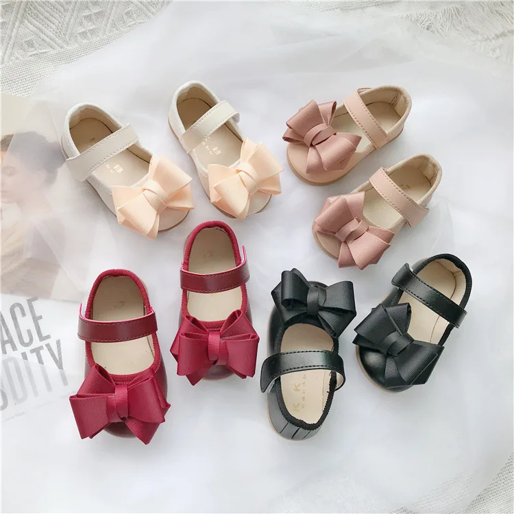 Beste Baby Lederen Schoenen 1 3 Jaar Oud Prinses Enkele Schoenen voor Baby Baby Wandelen Kids Meisjes Vlinder Geknoopt Platte zolen