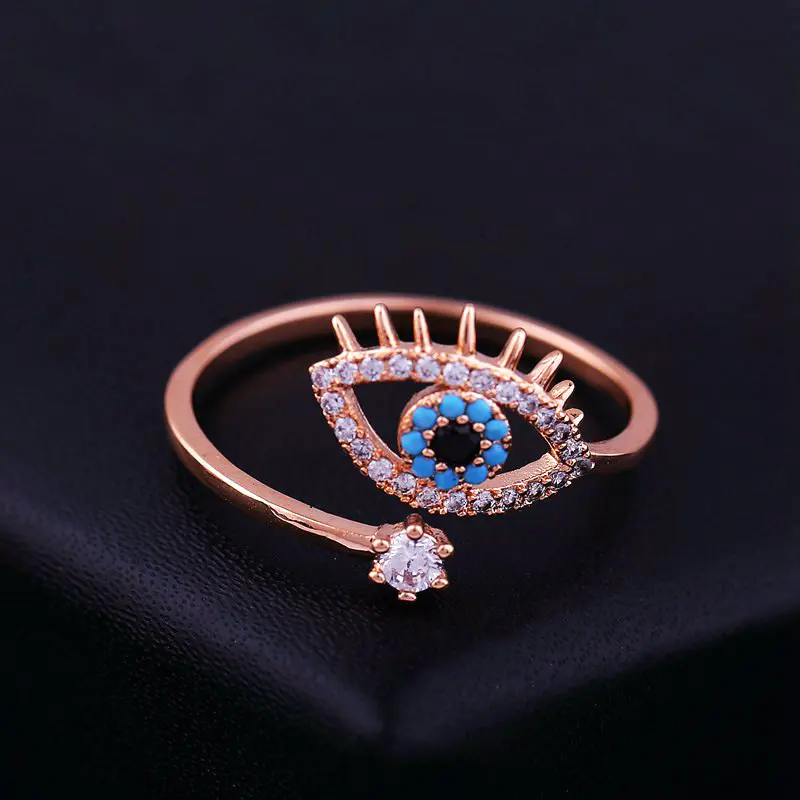 MIGGA элегантное голубое кольцо с кубическим цирконием для глаз для женщин и девочек браслет от сглаза розового золотистого цвета отверстие Bague