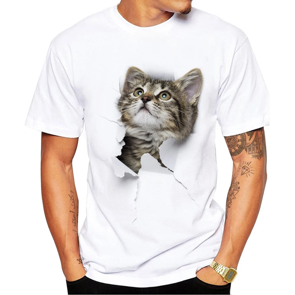 

SWENEARO Men's T-shirts Summer short sleeve 3D Cute Cat Print Animal t shirt Men white Casual brand Cotton men tee shirt 4XL