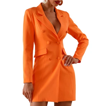 

Newest Summer Celebrity Party Bodycon Dress Women Orange Long Sleeve Deep V-Neck Button Sexy Night Out Club Dress Women Vestidos