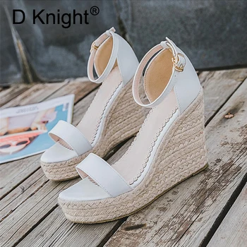 

Women Gladiator Wedges High Heel Sandals Shoes Woman Rome Buckle Strap Espadrilles Women Pumps Straw Hemp Rope Platforms Sandals