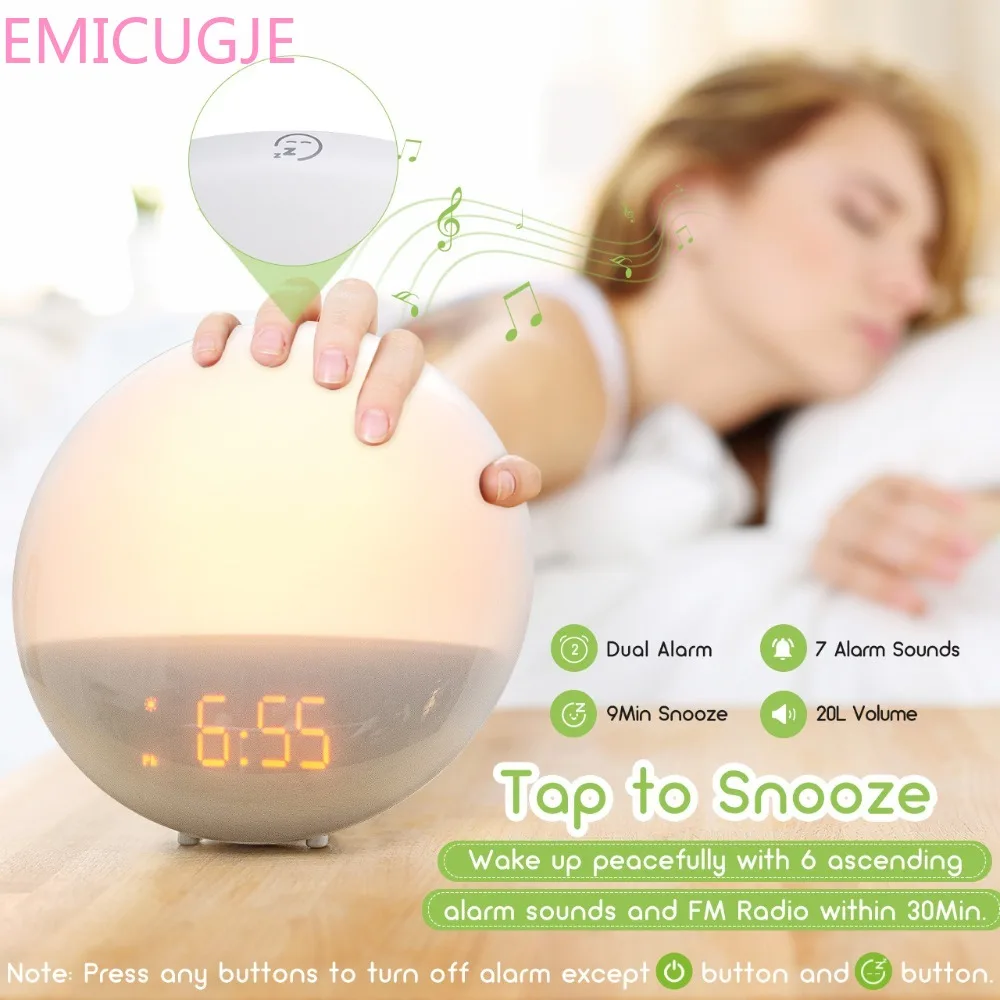 

Sunrise Simulation Dual Alarm 6 Natural Sound Radio Snooze Function Reloj Despertador Mpow Digital LED Wake-Up Light Alarm Clock