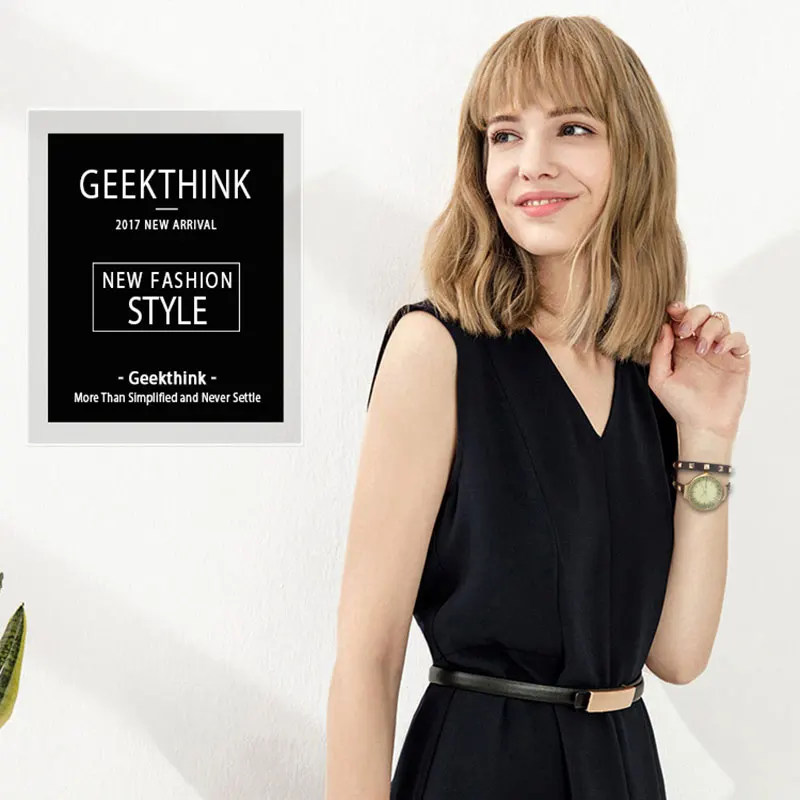 Женские часы с заклепками GEEKTHINK модные брендовые кварцевые кожаным ремешком