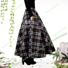 Размера плюс XXXL 3XL осенние и зимние винтажные Модные Ретро клетчатые шерстяные женские длинные макси юбки для женщин