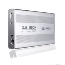 New Arrival 3.5 inch Silver USB 2.0 SATA External HDD HD Hard Drive Enclosure Case Box With Power Cable Adapter