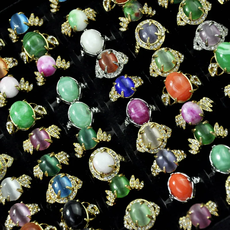 

10Pcs Mixed Color Vintage Cat's Eye Stone Opal Women Rings Lots Feminine Jewelry LR4059