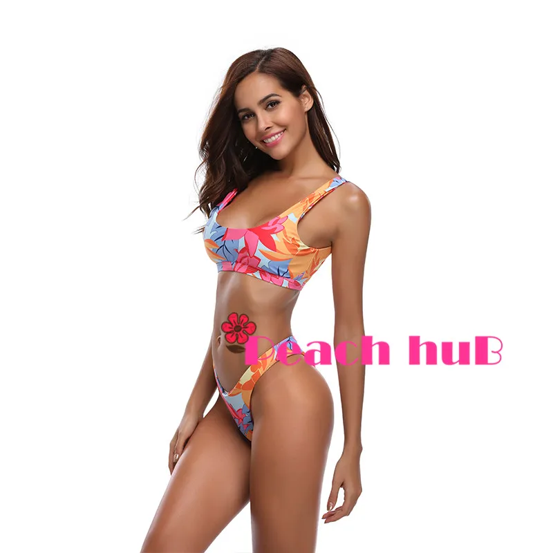 Whole Swimsuit Bikini Push Up Bather Female Woman Bathing Suit Girls Bathers SexyBikini Set Floral Swimsuit Biquini Pink (1)