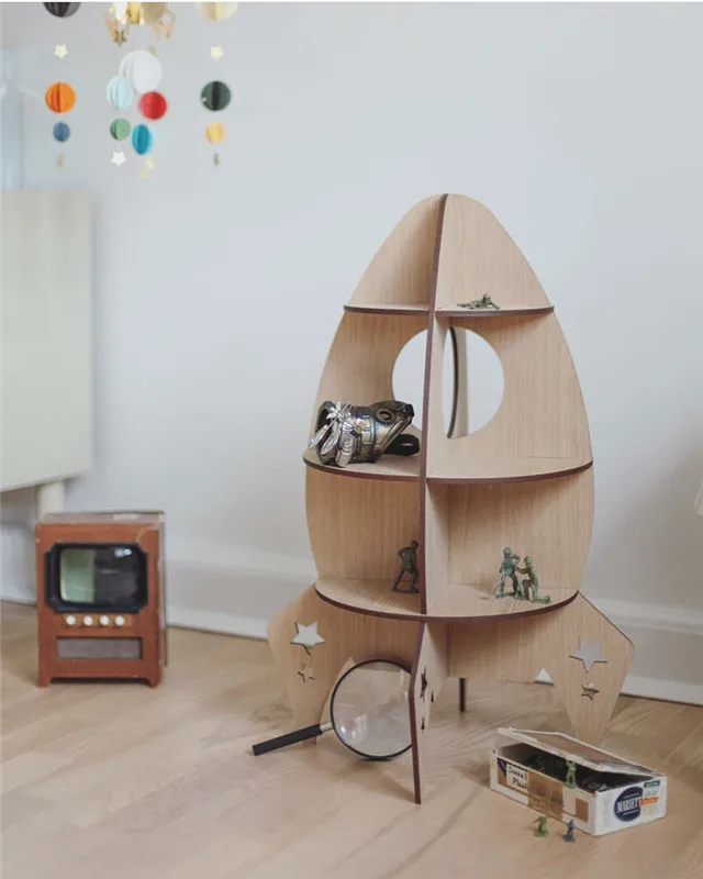 

Furniture Toys Wooden Rocket Creative Shelf Model Wooden Shelf Children Room Ornaments Decoration Birthday Christmas Present