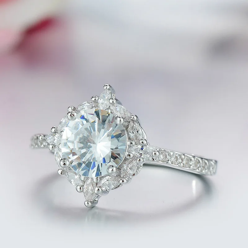 Newest Sparkling luxury Flower ring 3ct AAAAA CZ Zircon 925 Sterling silver jewelry Engagement Wedding Band Rings for women