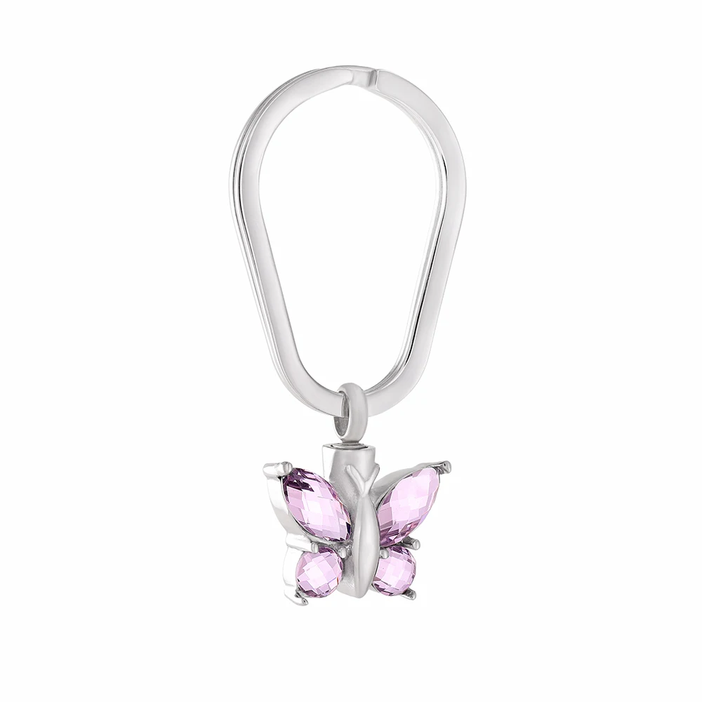 

IJK2058 Elegance Style Pink Crystal Butterfly Keychain Key Chain Ring Keyring - Stainless Steel Ashes Keepsake Jewelry for Pet