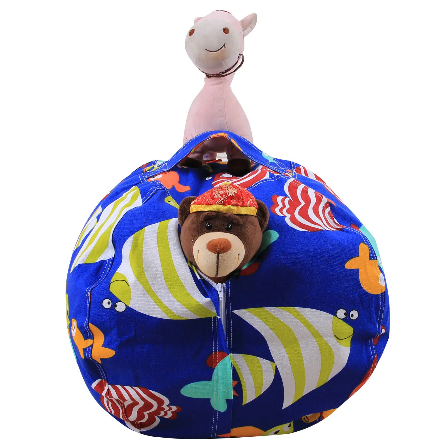 cheap Extra Large Filled Animal Storage Beanbag Chair Toy Organizer Ball Shape with Handle (Blue F, Size 18 inch)