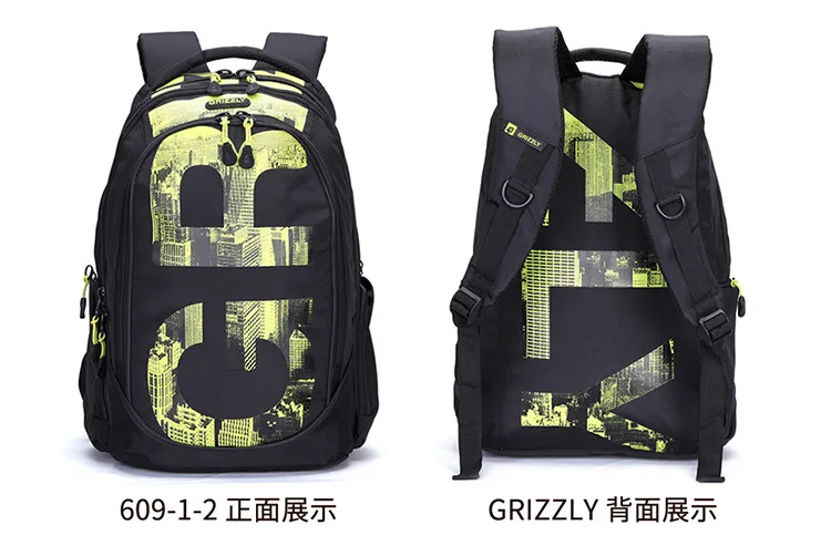 GRIZZLY, Новое поступление, модный мужской рюкзак, для отдыха и путешествий, с буквенным принтом, Mochila, водонепроницаемый нейлоновый рюкзак