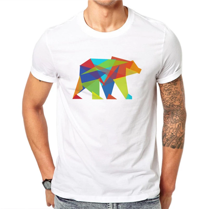100% хлопок простая Мода цветной Калифорнийский медведь дизайн мужская футболка с животным принтом мужской крутые рубашки с коротким