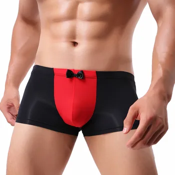 

Manview Male Sexy Two Colors Patchwork Soft Ice Silk Panties Men's Boxer Short Gay underwear Sleep Wear B151