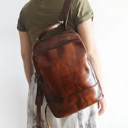 Новый тип женских наплечных рюкзаков ручной полированной воловьей кожи, ретро рюкзак для мужчин и женщин кожаный рюкзак