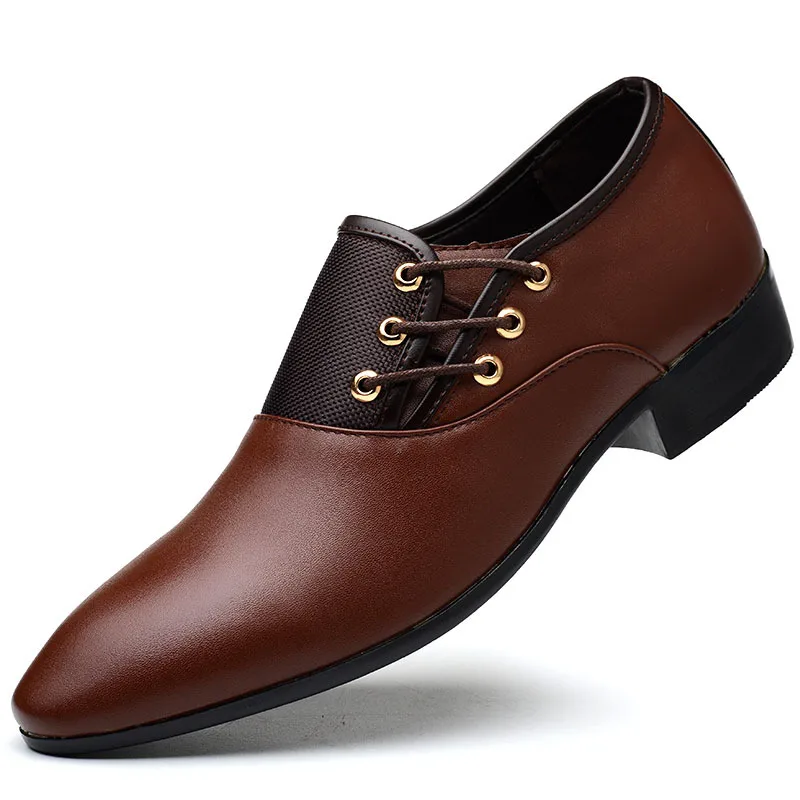 

Business Men PU Leather Shoes Formal Casual Flat Pointed Toe Lace-Up Shoes FC55