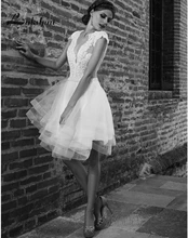Sexy Deep V-neck A-line Short Wedding Dresses Tulle Cap Sleeve Open Back Mini Bridal Gowns with Pearls gelinlik Custom Made