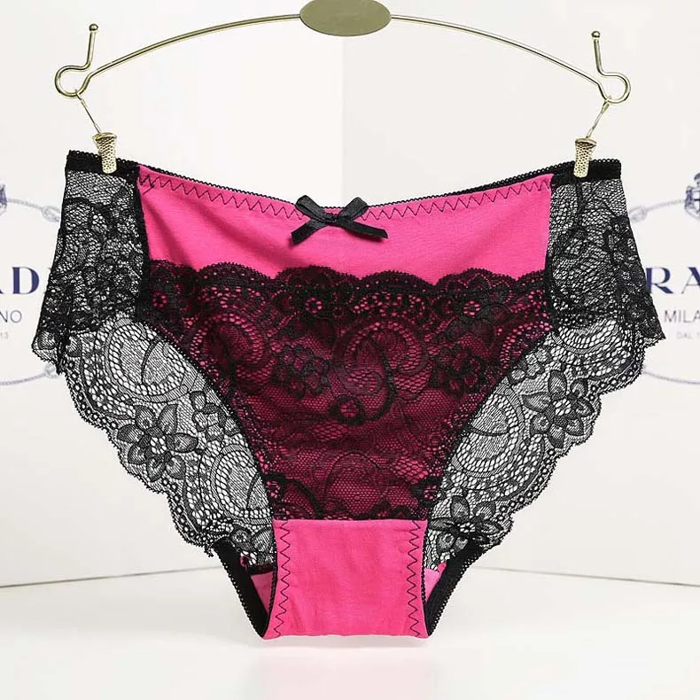 Womens Sexy Patchwork Lace Seamless Panties Femme Comfortable Cotton Crotch Modal  Briefs Underwear Pants Knickers Tangas Lingeries (32)