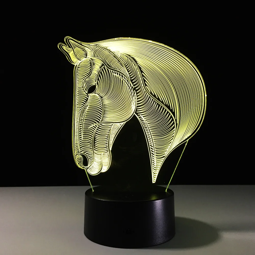 Светильник в форме лошади-3D Оптическая иллюзия светодиодный светильник голограмма акрил 7 цветов Изменение светодиодные ночники 3D свет светодиодный Настольный светильник Прямая