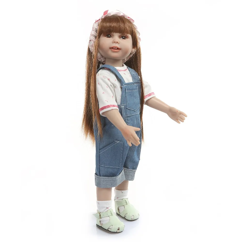 18 дюймов cst куклы девушки наши куклы поколение 45 см полный тело силиконовые длинные каштановые волосы принцессы игрушка reborn Малыш Подарочная Рождественская кукла
