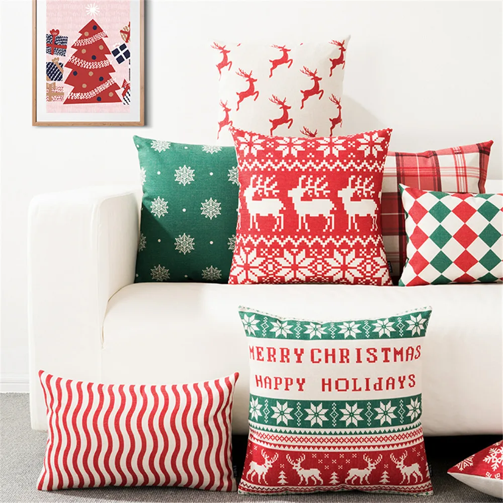 Рождественская Праздничная Подушка с принтом оленя и снега, наволочка для подушки, Геометрическая наволочка для дивана, украшение для дома, Almofadas