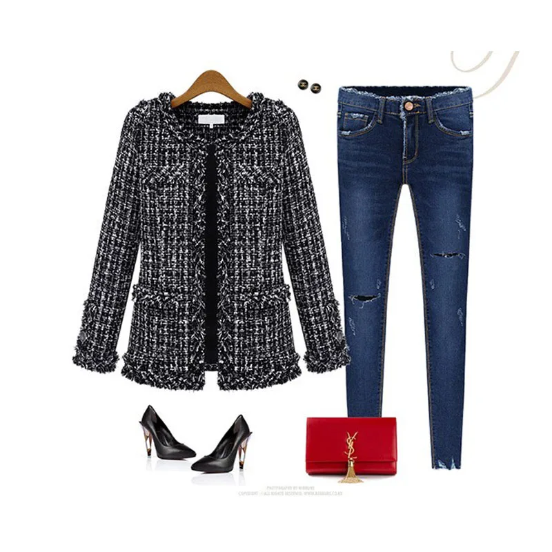 Пиджак FS0273 женский твидовый повседневный|jacket outerwear|plaid jacketfashion jacket |