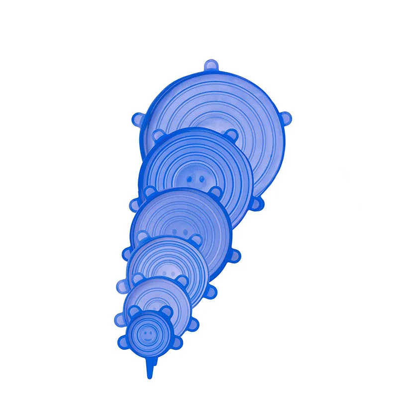 6 шт Мягкая силиконовая крышка универсальный герметичная емкость эластичный Обёрточная бумага крышка многоразовые крышки Еда хранения Чехлы для сохранения свежести продуктов KC1075 - Цвет: Синий