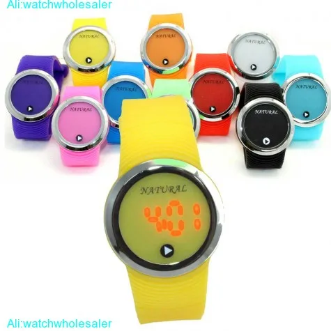 DW418C NATURAL PNP Shiny Silver Watchcase LED Silicone Yellow Band Digital Watch