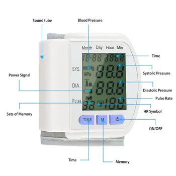 

Automatic Wrist Blood Pressure Monitor Heart Beat Meter Pulse Oximeter Tonometer Health Care Arm Sphygmomanometer Digital LCD