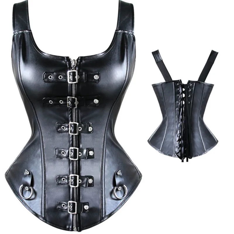 Synthetic-leather-steel-boned-corset-strong-sexy-goth-steampunk-bondage-top-punk-corsets-waist-trainer