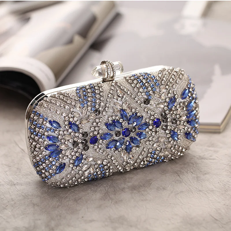Роскошные Стразы бисерный клатч кошелек элегантный синий Sac Main Femme вечерние сумки