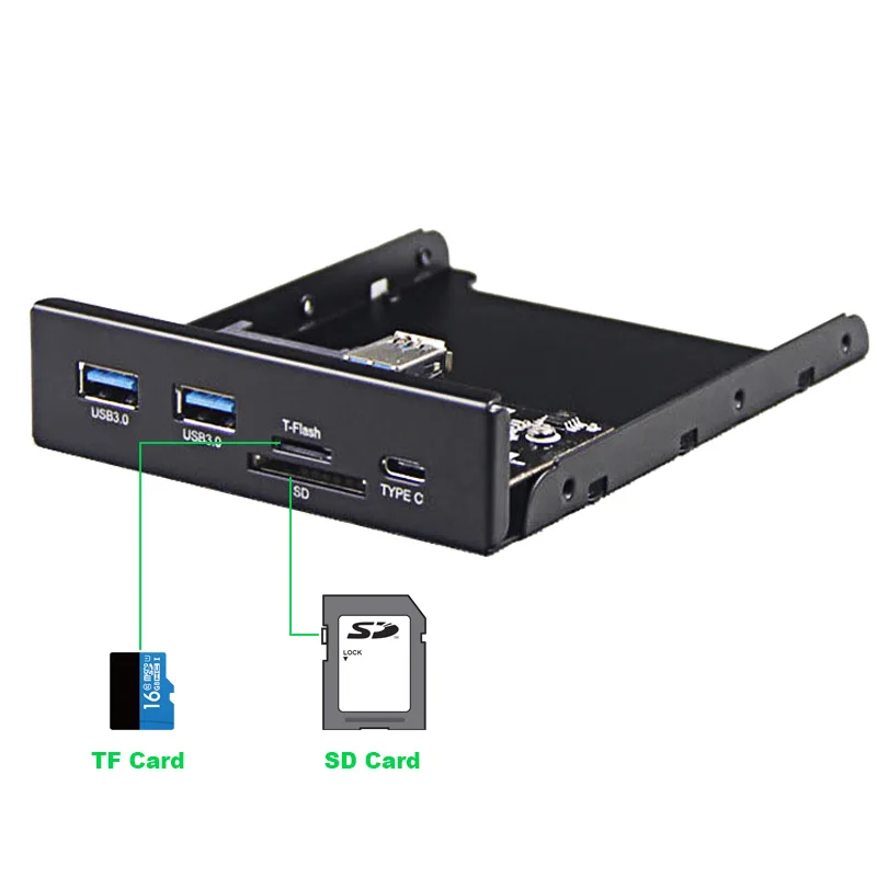 En-Labs USB 3,0 SD/Micro SD/TF 3," Внутренний кард-ридер с USB 3,1 Gen 1 Type C+ 2 x USB 3,0 Port Hub Передняя панель
